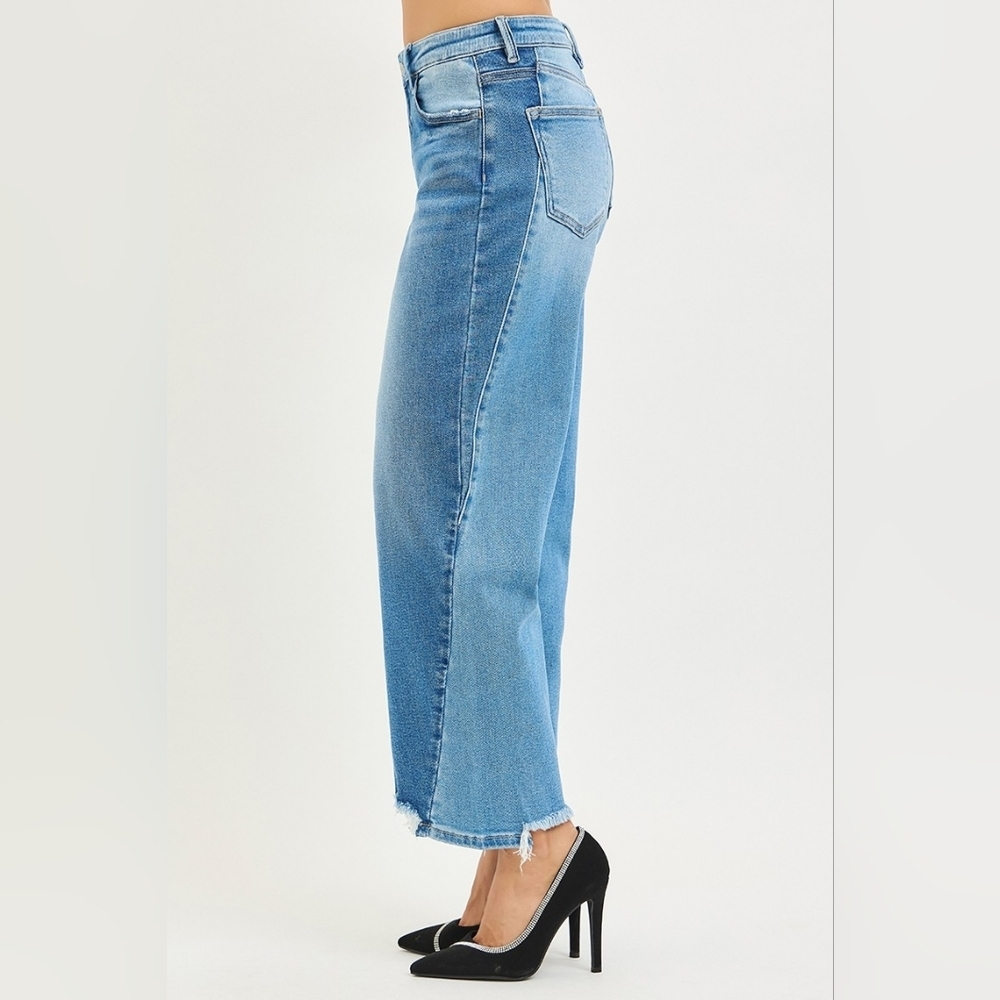 RISEN HR Dark Combo Contrast Wash Slouchy Barrel Jeans Cropped Ankle Various NEW - Picture 4 of 6